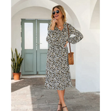 Leopard Print Long-sleeved Midi Dress - White / Xl - St Vesti