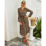 Leopard Print Long-sleeved Midi Dress - St Vesti