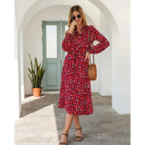 Leopard Print Long-sleeved Midi Dress - St Vesti