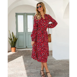 Leopard Print Long-sleeved Midi Dress - St Vesti