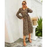 Leopard Print Long-sleeved Midi Dress - St Vesti