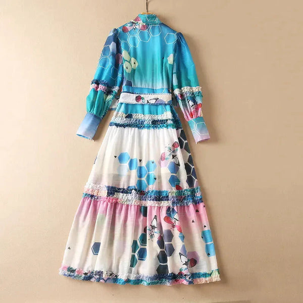Light Blue Modern Edge Floral Maxi Dress - St Vesti | All Dresses - Cocktail Dresses Formal Dresses + More.