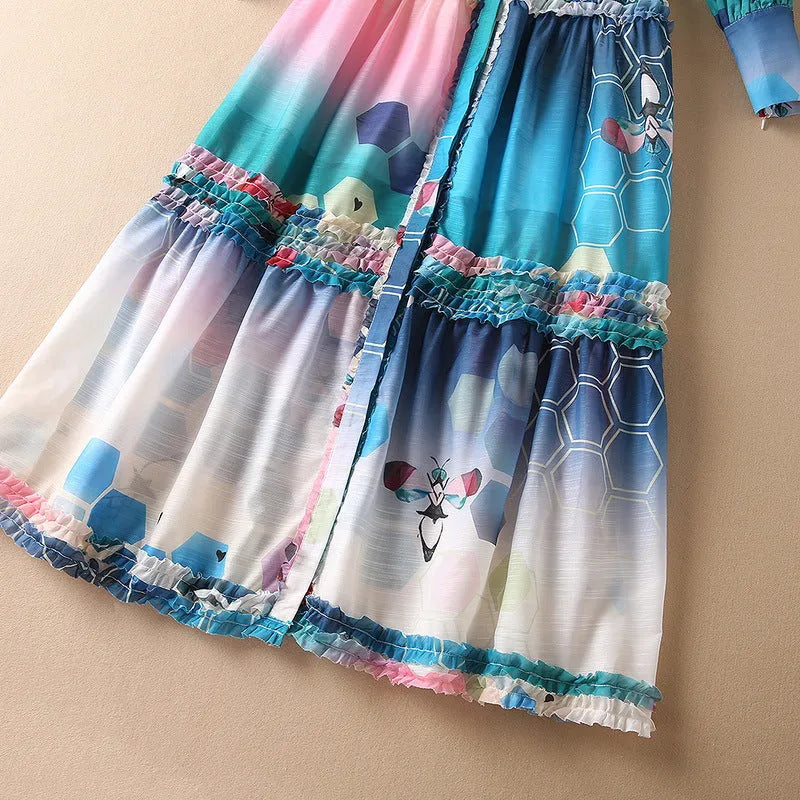 Light Blue Modern Edge Floral Maxi Dress - St Vesti | All Dresses - Cocktail Dresses Formal Dresses + More.