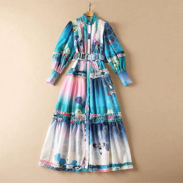 Light Blue Modern Edge Floral Maxi Dress - Blue / s - St Vesti | All Dresses - Cocktail Dresses Formal Dresses + More.