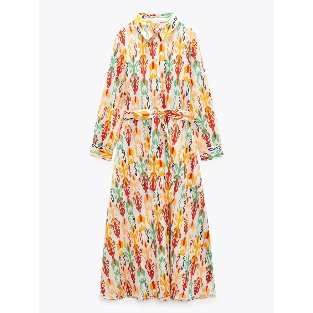 Light Retro Midi Dress With Belt - Yellow / Xs - St Vesti | All Dresses - Cocktail Dresses Formal Dresses + More.