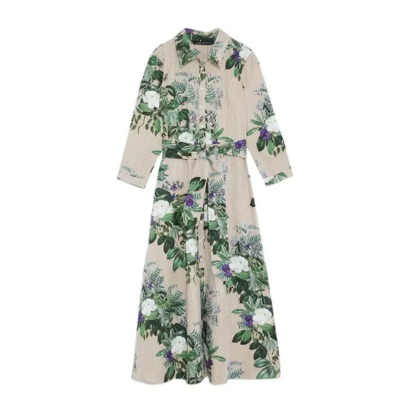 Lily Floral High Waist Maxi Dress In Green - Green / s - St Vesti | All Dresses - Cocktail Dresses Formal Dresses +