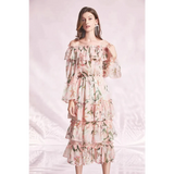 Lily Long Sleeve Flower Midi Dress In Pink - St Vesti | All Dresses - Cocktail Dresses Formal Dresses + More.