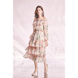 Lily Long Sleeve Flower Midi Dress In Pink - St Vesti | All Dresses - Cocktail Dresses Formal Dresses + More.