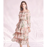 Lily Long Sleeve Flower Midi Dress In Pink - Pink / s - St Vesti | All Dresses - Cocktail Dresses Formal Dresses + More.