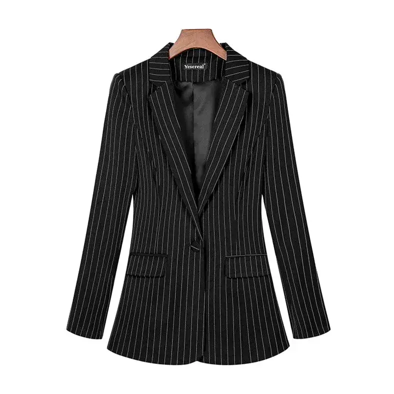 Long Sleeve Professional Casual Suit Women - Black Strips / 2xl - St Vesti | Blazers & Cardigans