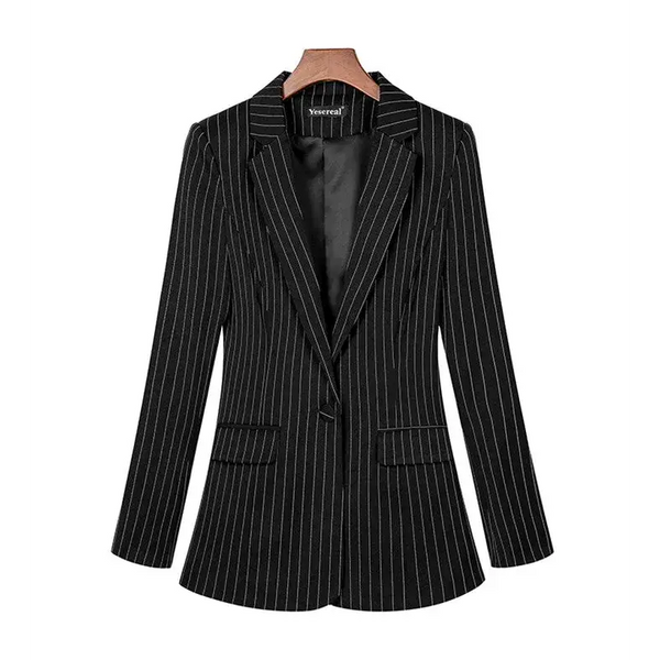 Long Sleeve Professional Casual Suit Women - Black Strips / 2xl - St Vesti | Blazers & Cardigans