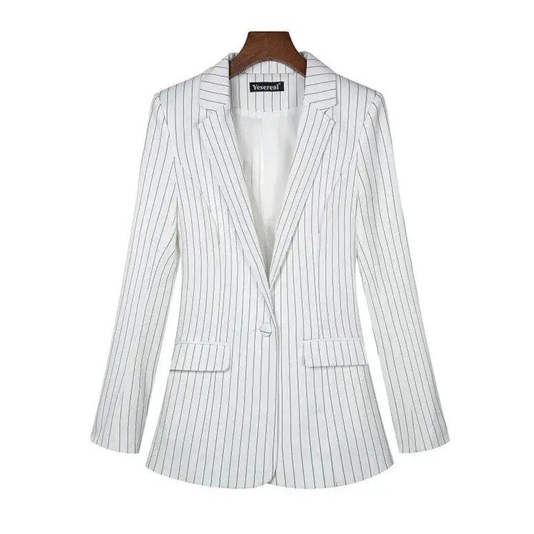 Long Sleeve Professional Casual Suit Women - White Stripes / 2xl - St Vesti | Blazers & Cardigans