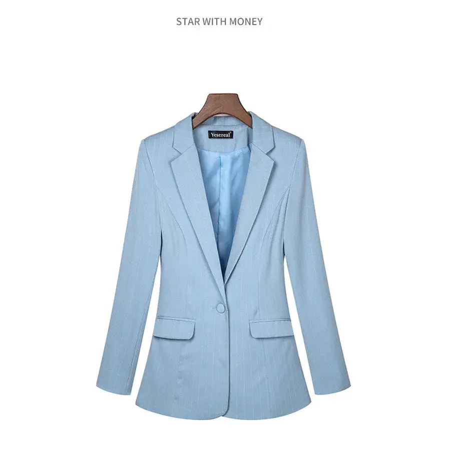 Long Sleeve Professional Casual Suit Women - Light Blue Stripes / 2xl - St Vesti | Blazers & Cardigans