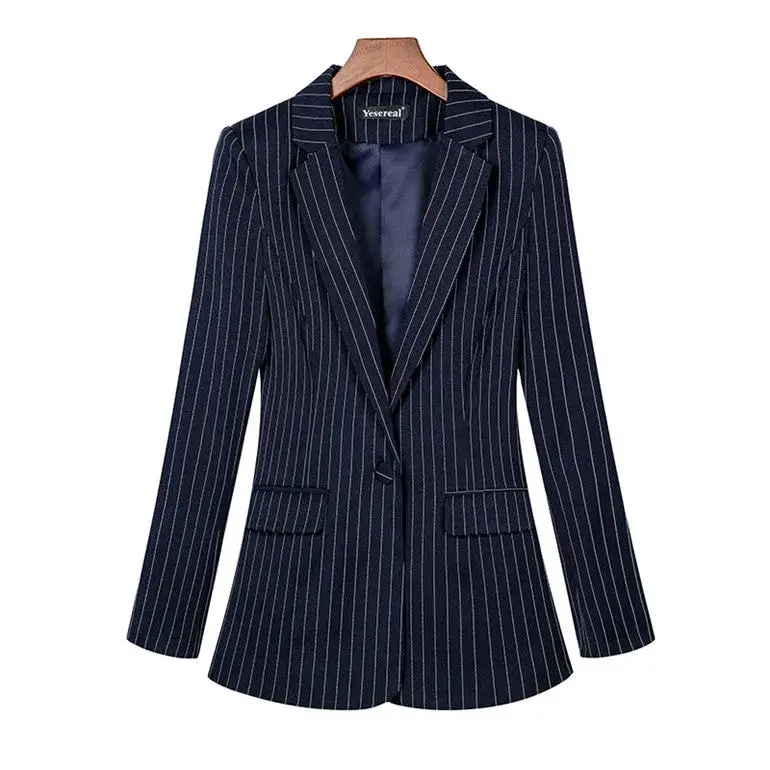 Long Sleeve Professional Casual Suit Women - Navy Blue Stripes / 2xl - St Vesti | Blazers & Cardigans