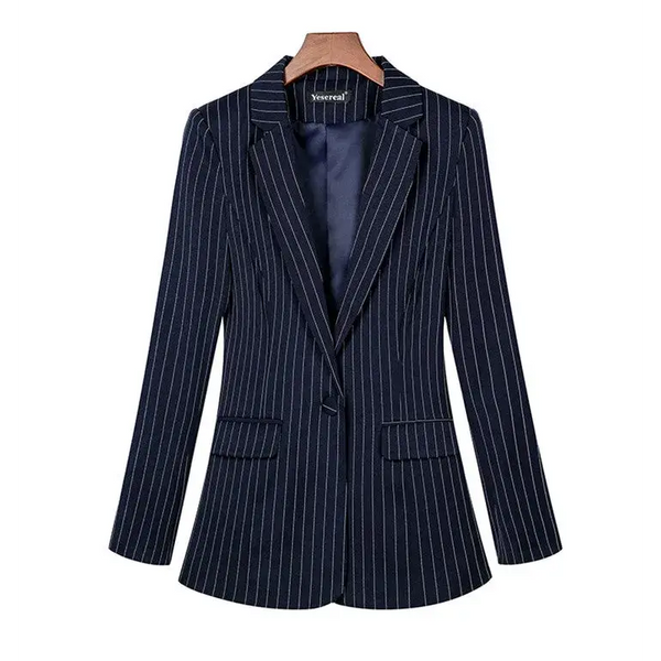 Long Sleeve Professional Casual Suit Women - Navy Blue Stripes / 2xl - St Vesti | Blazers & Cardigans