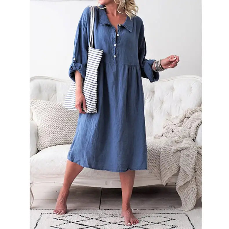 Loose Button Midi Dress - Blue / m - St Vesti