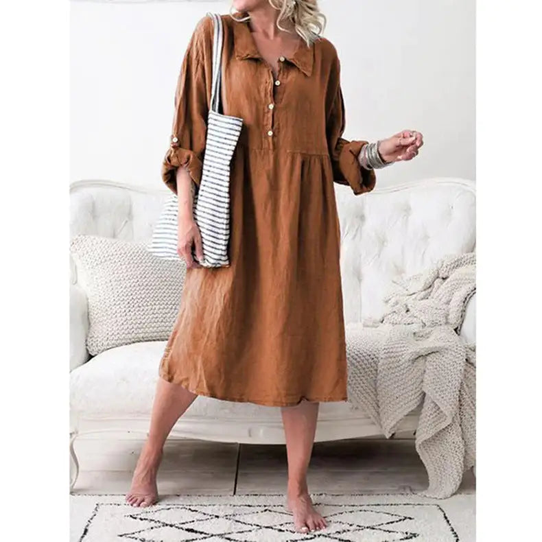 Loose Button Midi Dress - Khaki / Xl - St Vesti