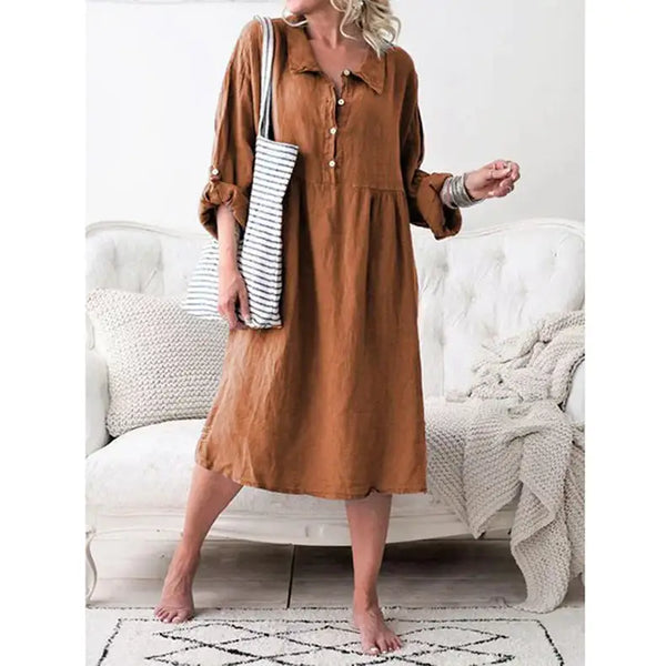 Loose Button Midi Dress - Khaki / Xl - St Vesti