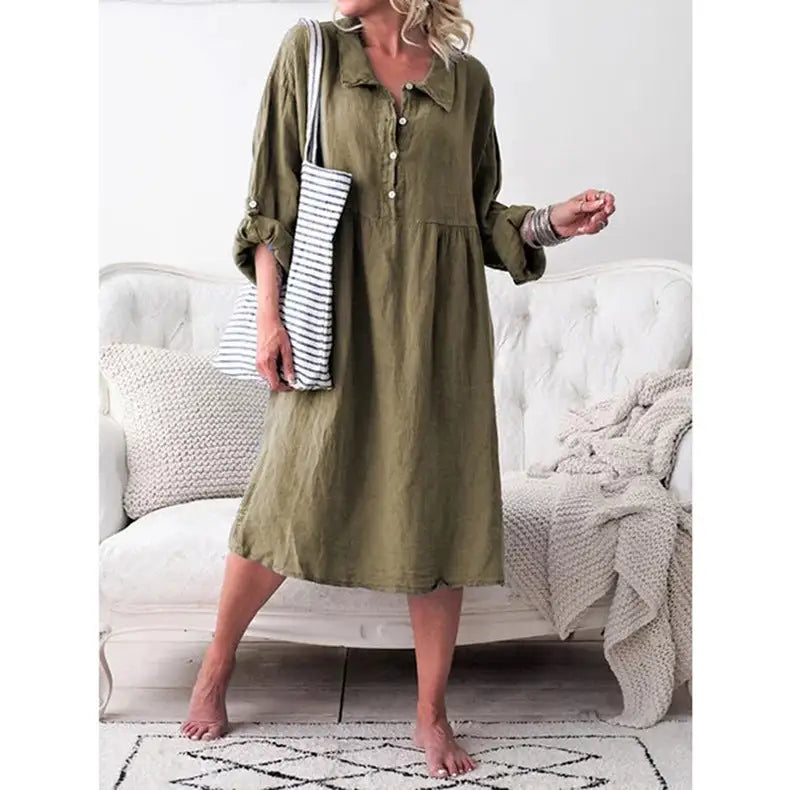 Loose Button Midi Dress - Army Green / l - St Vesti
