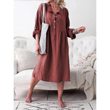 Loose Button Midi Dress - Brick Red / Xxl - St Vesti