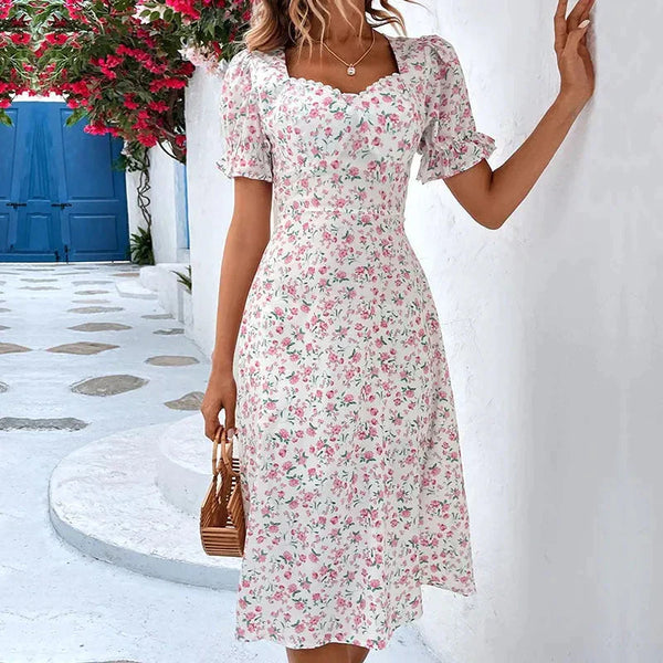 Lotus Leaf Floral Dress In White - St Vesti | All Dresses - Cocktail Dresses Formal Dresses + More.