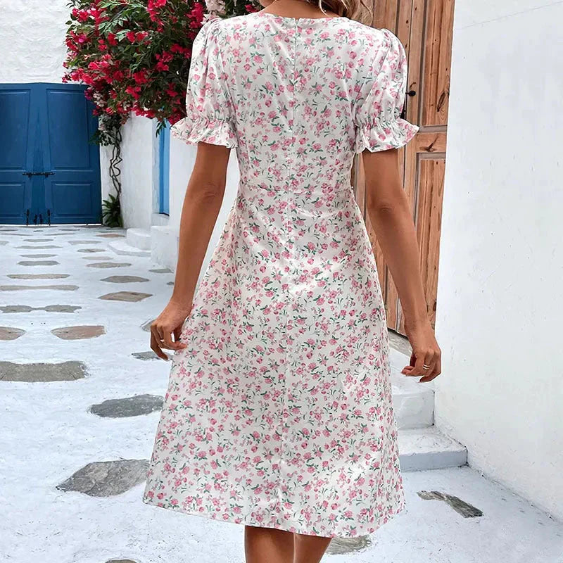 Lotus Leaf Floral Dress In White - St Vesti | All Dresses - Cocktail Dresses Formal Dresses + More.