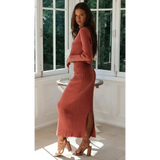Margaret Two Piece Knitted Dress In Red - St Vesti | All Dresses - Cocktail Dresses Formal Dresses + More.