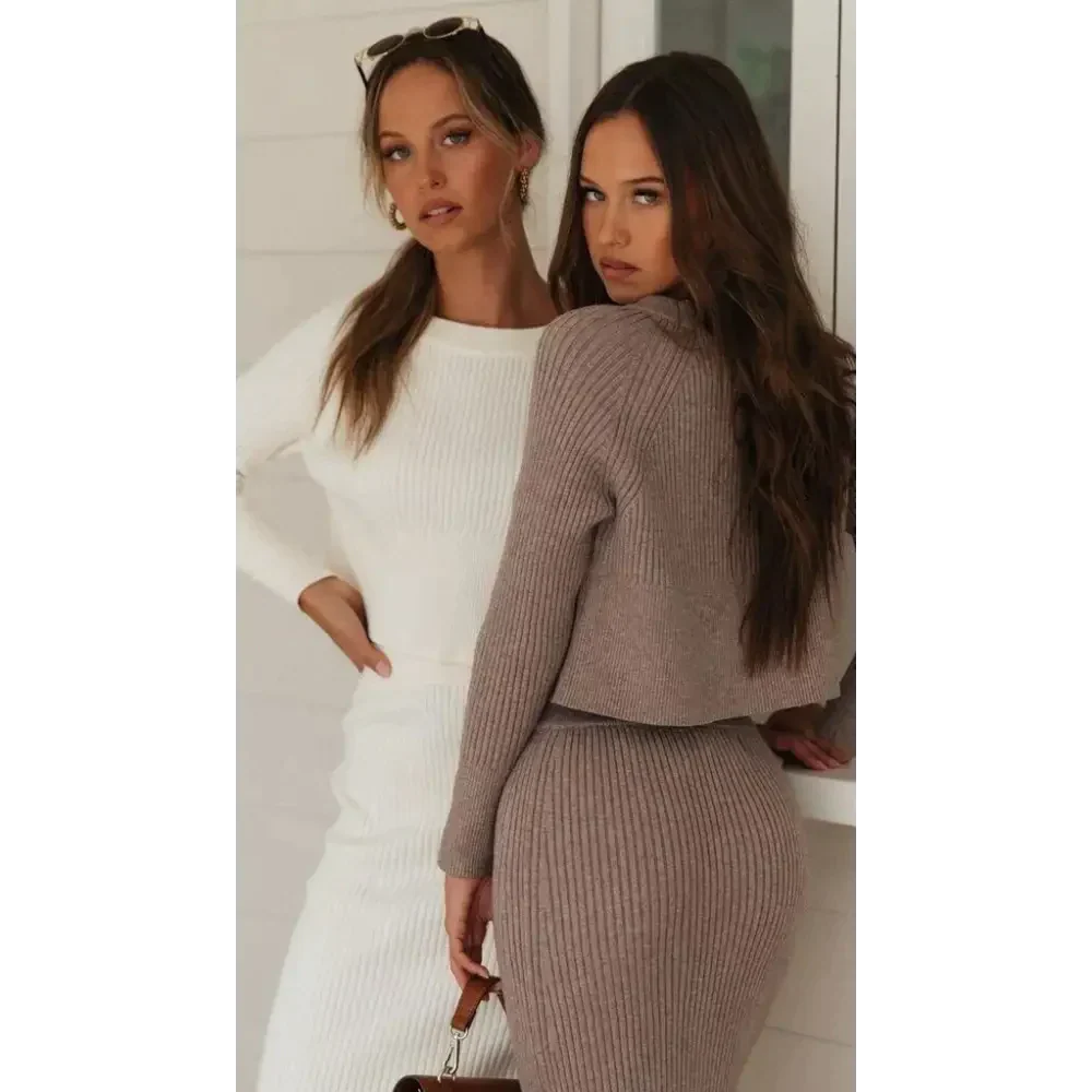 Margaret Two Piece Knitted Dress In White - St Vesti | All Dresses - Cocktail Dresses Formal Dresses + More.