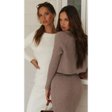 Margaret Two Piece Knitted Dress In White - St Vesti | All Dresses - Cocktail Dresses Formal Dresses + More.
