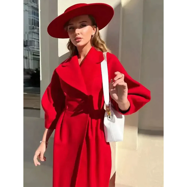 Mia Thick Double-breasted Long Coat In Red - Red / s - St Vesti | Coats & Jackets