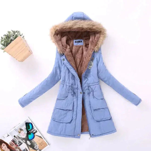 Mid Length Fur Jacket - Sky Blue / 3xl - St Vesti | Coats & Jackets
