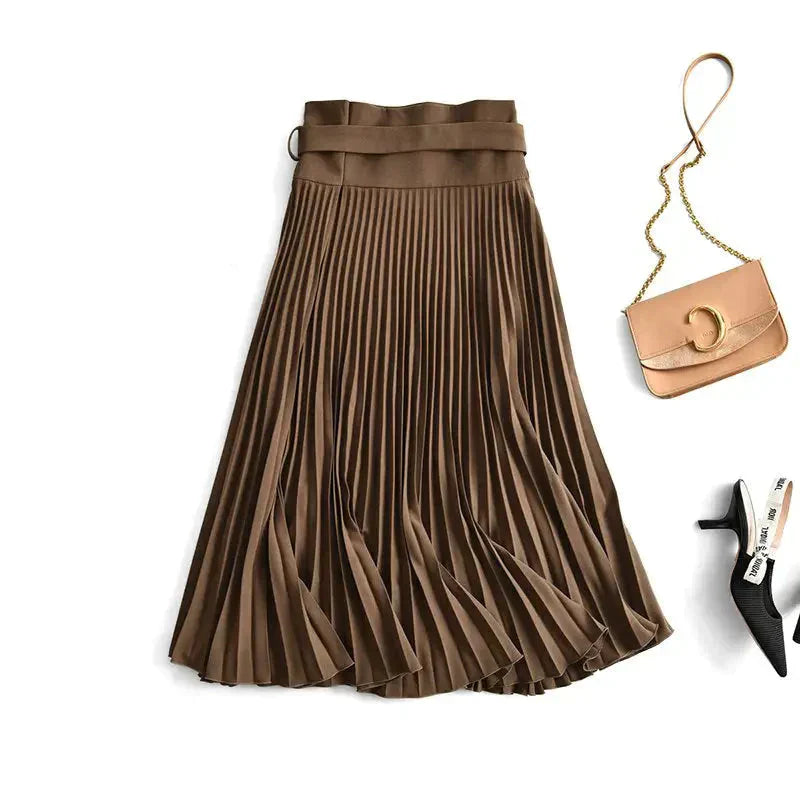 Mila High Waist Pleated Skirt - Coffee / Xl - St Vesti | All Womens Skirts Leather Skirts And Maxi Skirts