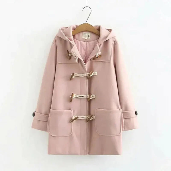Minimalist Double Breasted Coat With Hoodie - Pink / s - St Vesti | Coats & Jackets
