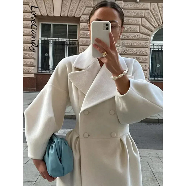 Nectar Woolen Blend Double-breasted Coat - St Vesti | Coats & Jackets