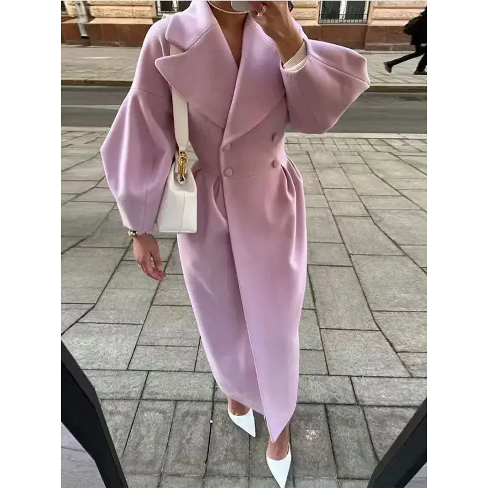 Nectar Woolen Blend Double-breasted Coat - Purple / s - St Vesti | Coats & Jackets