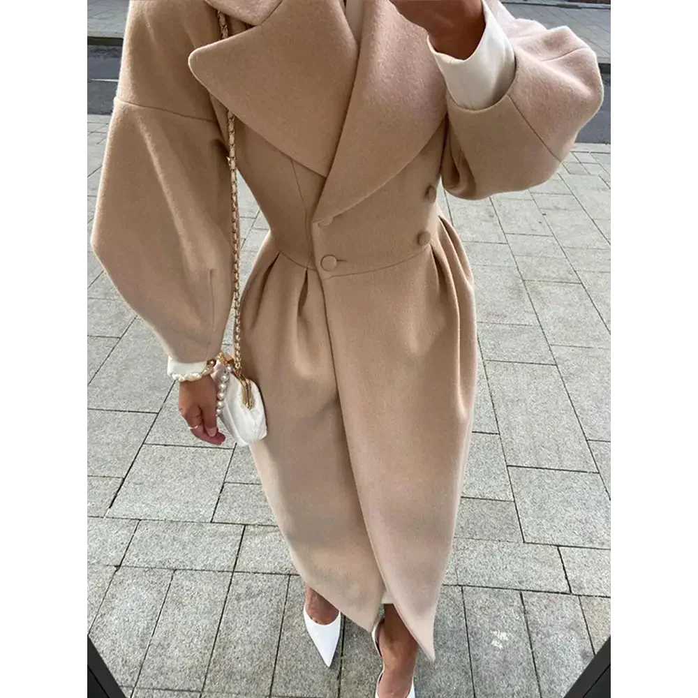 Nectar Woolen Blend Double-breasted Coat - Khaki / s - St Vesti | Coats & Jackets