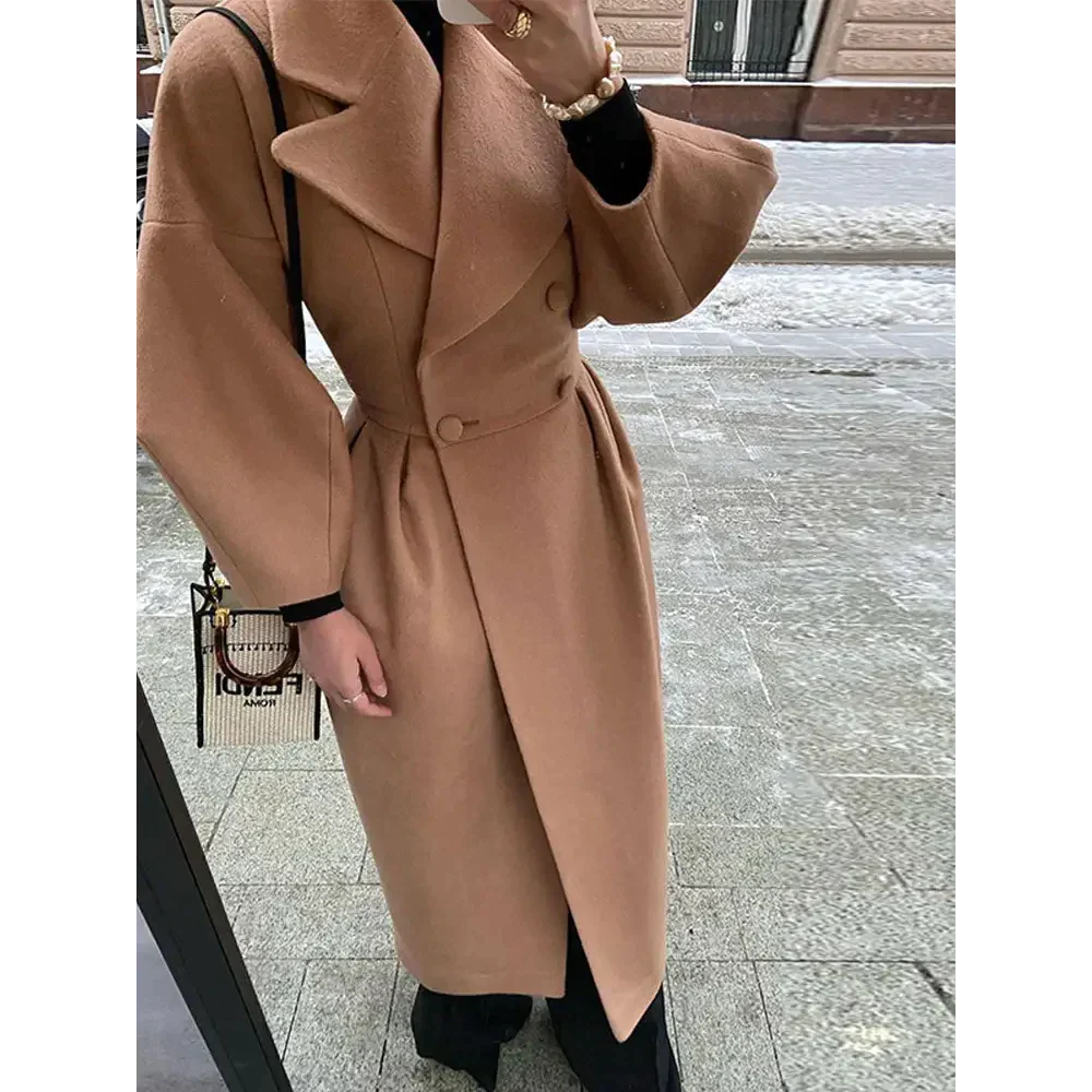 Nectar Woolen Blend Double-breasted Coat - St Vesti | Coats & Jackets