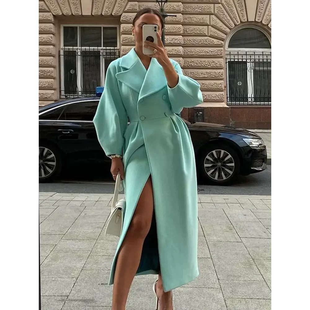 Nectar Woolen Blend Double-breasted Coat - Green / s - St Vesti | Coats & Jackets