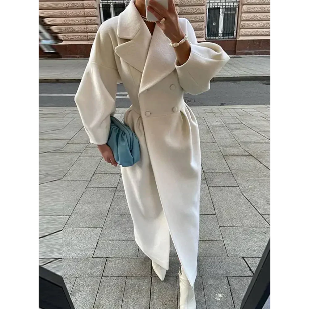 Nectar Woolen Blend Double-breasted Coat - White / s - St Vesti | Coats & Jackets