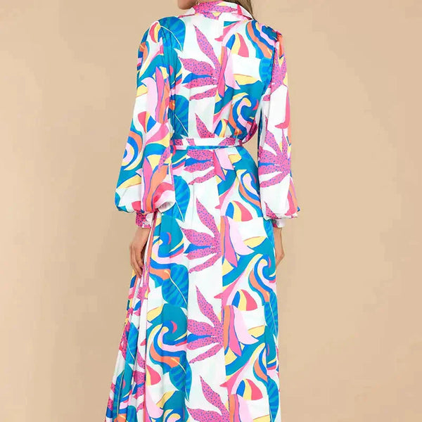 New Printed Dresses Long-sleeved Polo Collar Oversized Hem Dresses Women - St Vesti