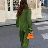 Plisse Butten Oversized Shirt + Pants Set - St Vesti | Stocktake Sale On Now