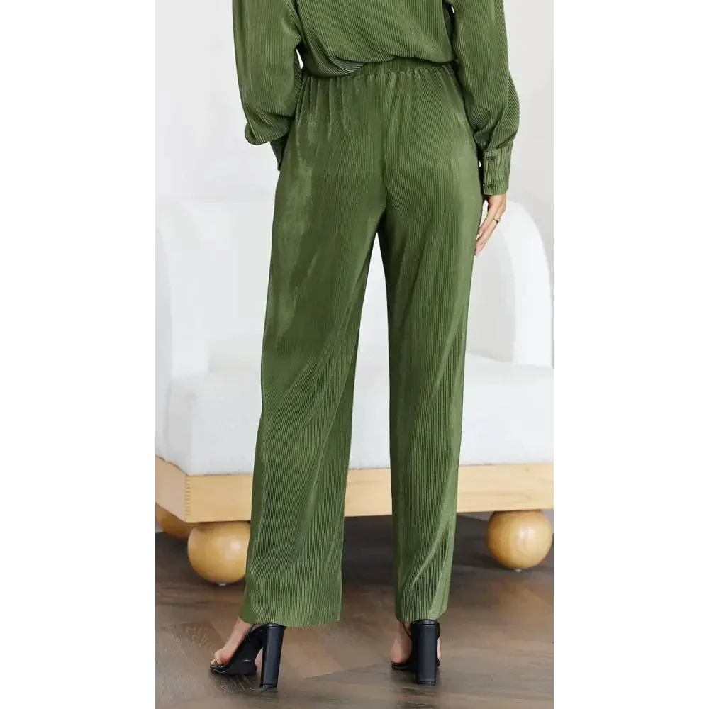 Plisse Butten Oversized Shirt + Pants Set - St Vesti | Stocktake Sale On Now