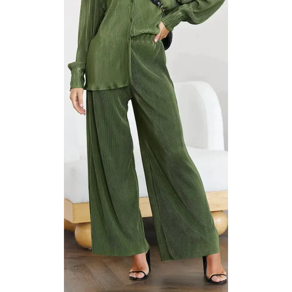Plisse Butten Oversized Shirt + Pants Set - St Vesti | Stocktake Sale On Now