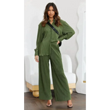Plisse Butten Oversized Shirt + Pants Set - St Vesti | Stocktake Sale On Now