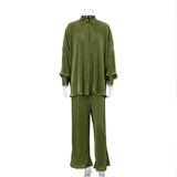 Plisse Butten Oversized Shirt + Pants Set - St Vesti | Stocktake Sale On Now