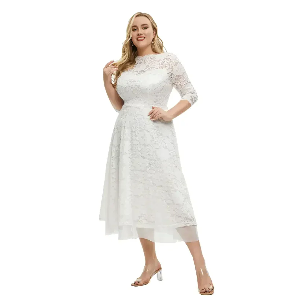 Plus Size Lace Dinner Dress In White - St Vesti | All Dresses - Cocktail Dresses Formal Dresses + More.