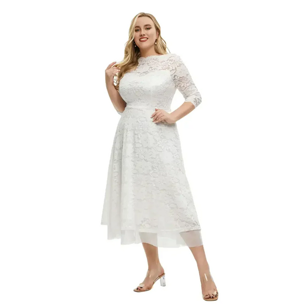 Plus Size Lace Dinner Dress In White - St Vesti | All Dresses - Cocktail Dresses Formal Dresses + More.
