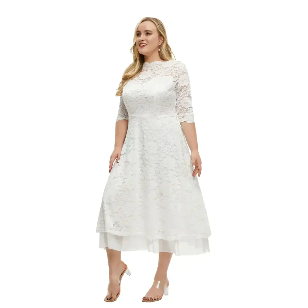 Plus Size Lace Dinner Dress In White - St Vesti | All Dresses - Cocktail Dresses Formal Dresses + More.
