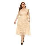 Plus Size Lace Dinner Midi Dress Multi Colour - Apricot / Xl - St Vesti | All Dresses - Cocktail Dresses Formal Dresses