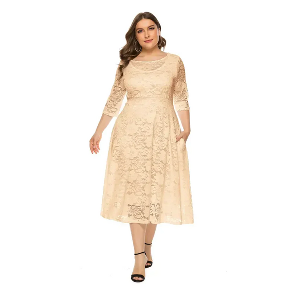 Plus Size Lace Dinner Midi Dress Multi Colour - Apricot / Xl - St Vesti | All Dresses - Cocktail Dresses Formal Dresses